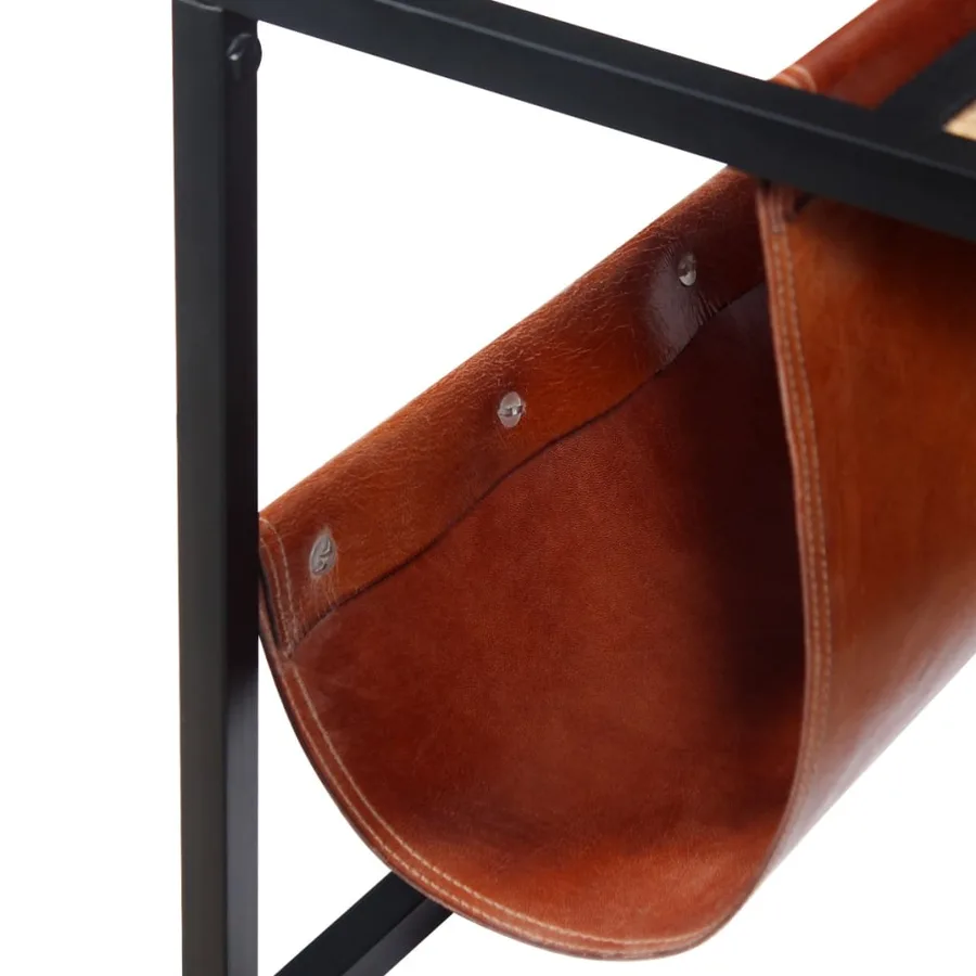 Table basse avec porte-revues Cuir véritable 110x50x45 cm - 8