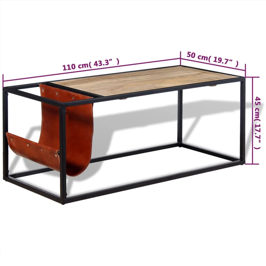 Table basse avec porte-revues Cuir véritable 110x50x45 cm - 9