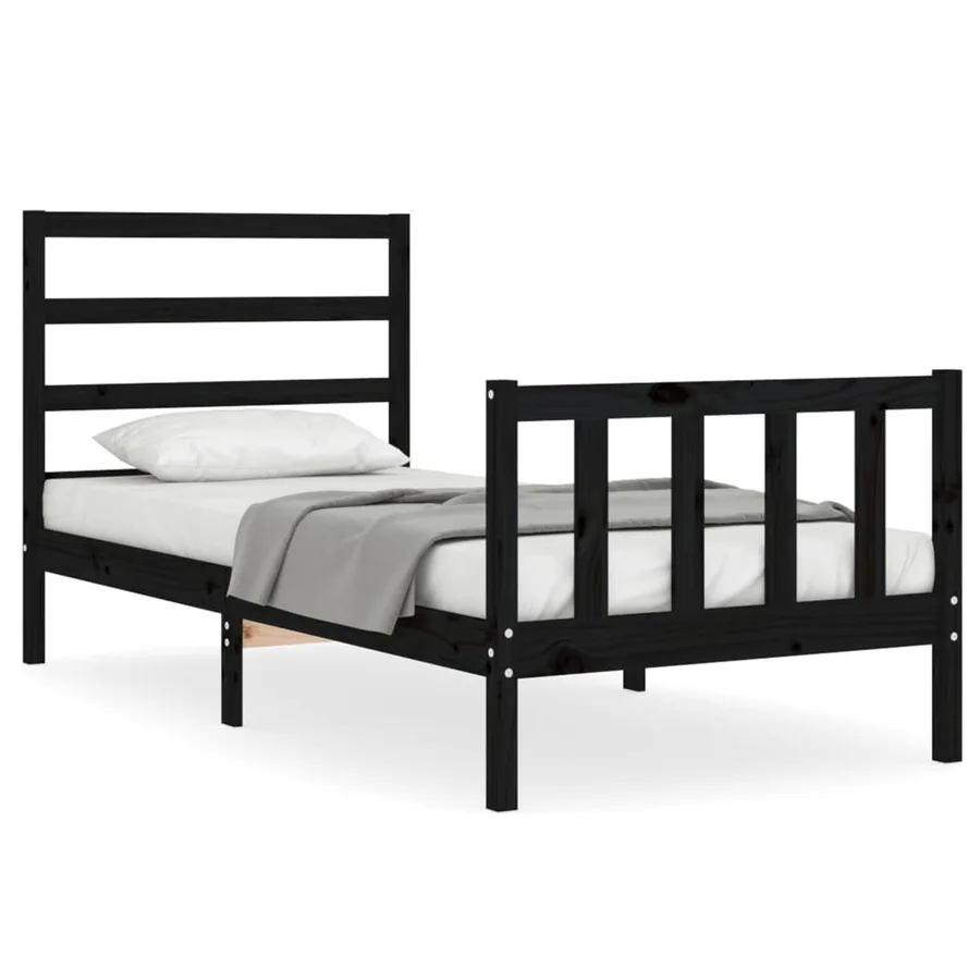 Cadre de lit sans matelas noir bois de pin massif - 2