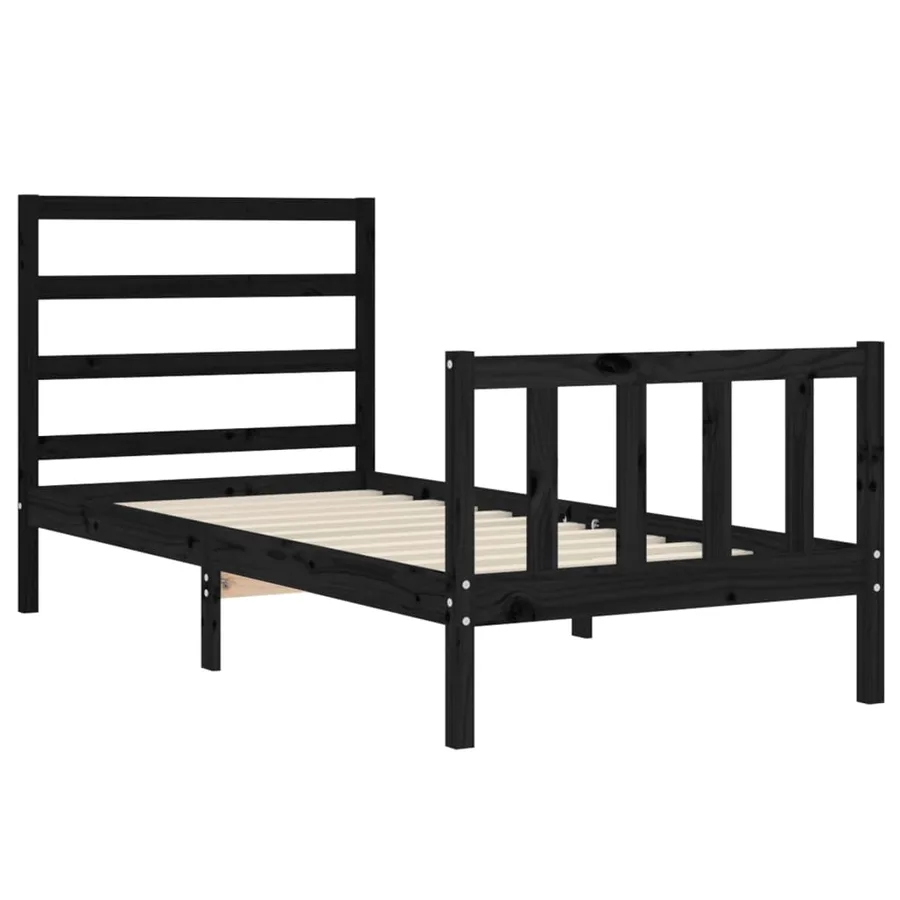 Cadre de lit sans matelas noir bois de pin massif - 5
