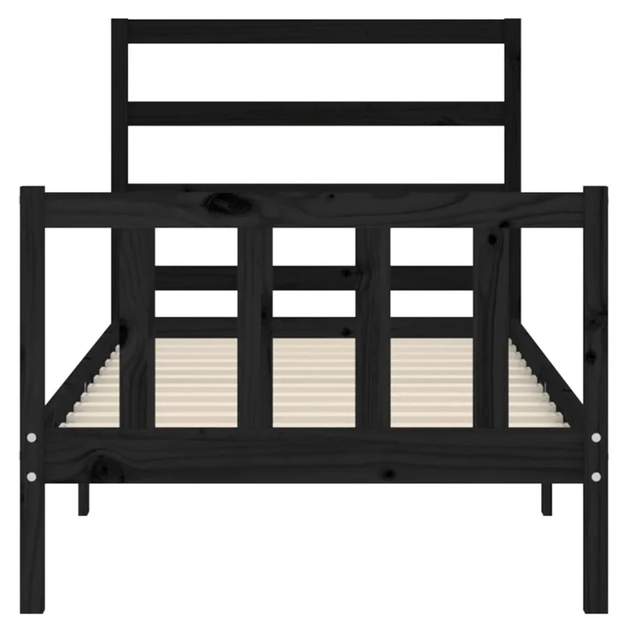 Cadre de lit sans matelas noir bois de pin massif - 6