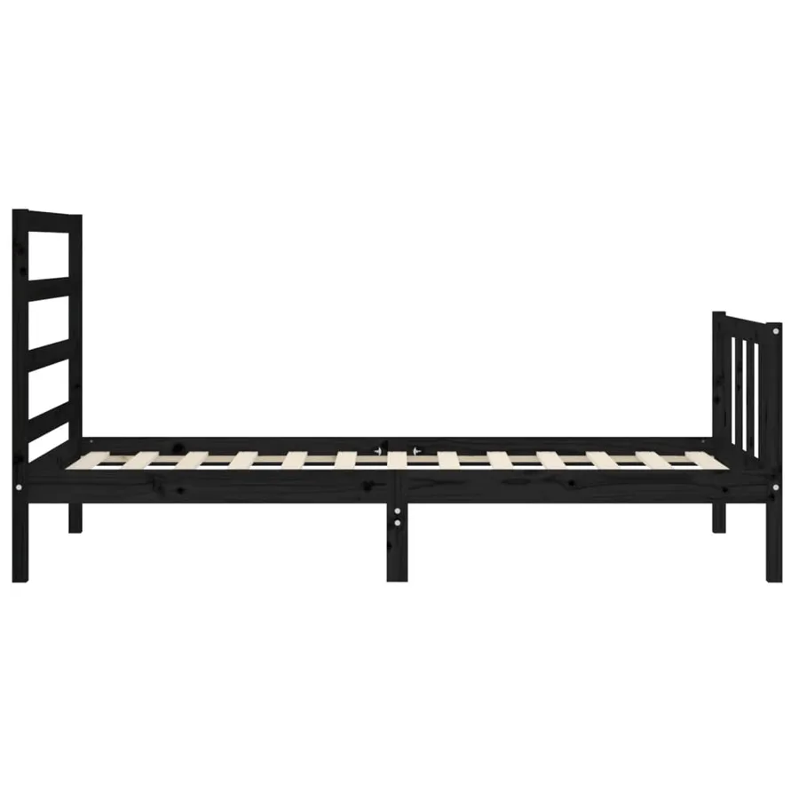 Cadre de lit sans matelas noir bois de pin massif - 7