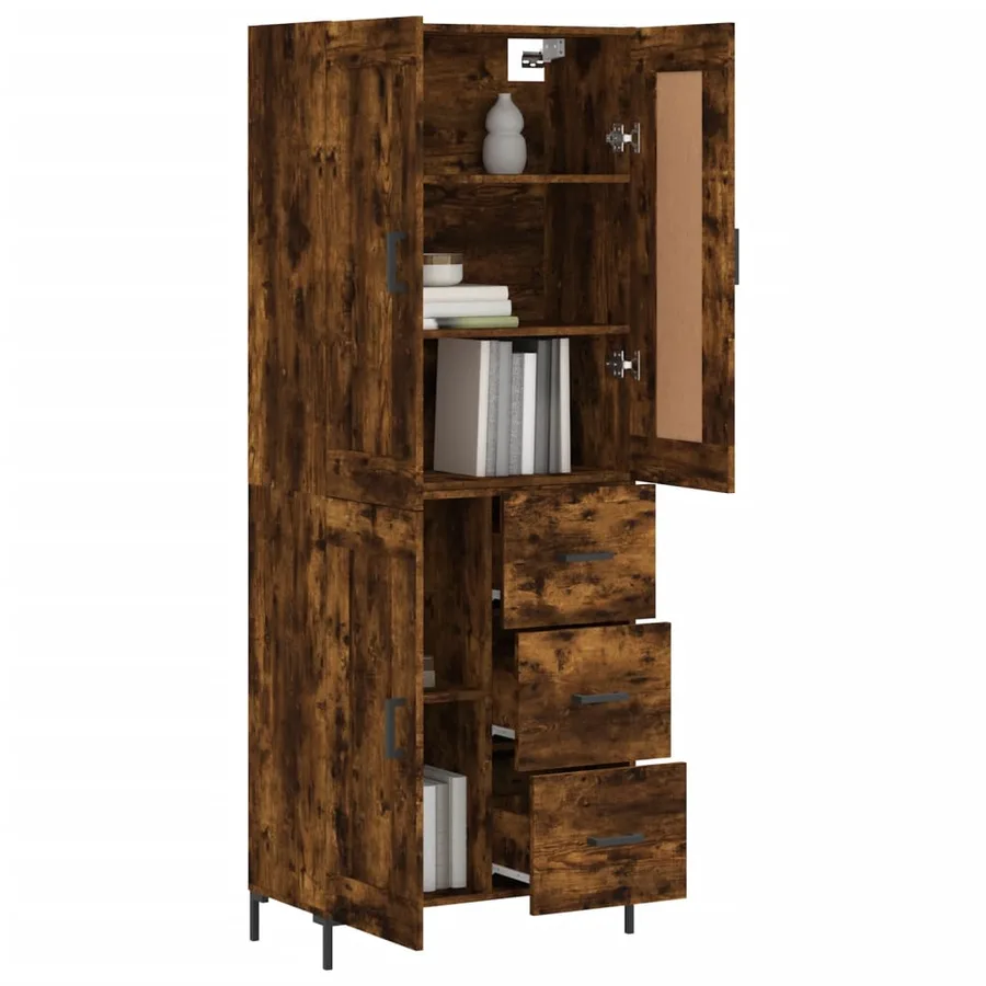Buffet haut Chêne fumé 69,5x34x180 cm Bois d'ingénierie - 3