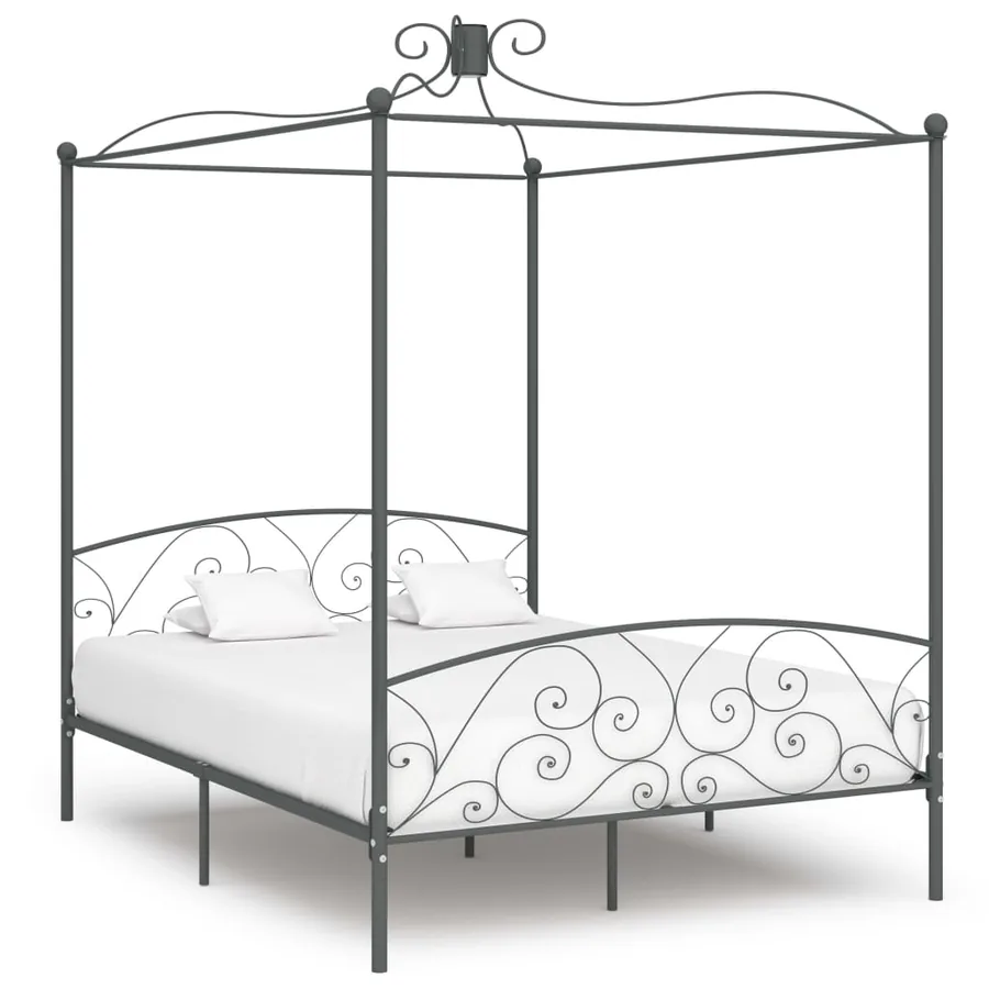 Cadre de lit à baldaquin sans matelas gris métal 160x200 cm