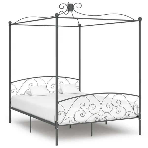 Cadre de lit à baldaquin sans matelas gris métal 160x200 cm