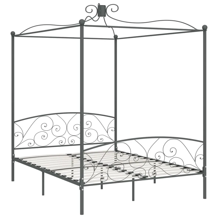 Cadre de lit à baldaquin sans matelas gris métal 160x200 cm - 2
