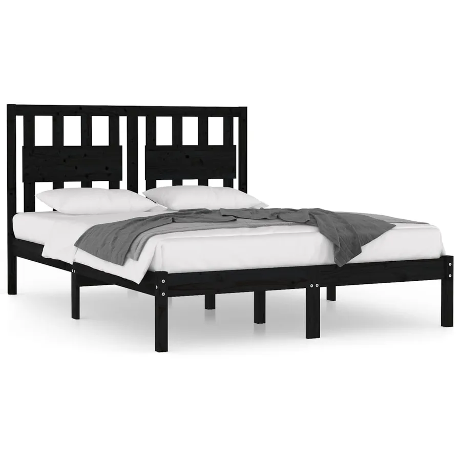 Cadre de lit sans matelas noir bois massif 140x190 cm - 2