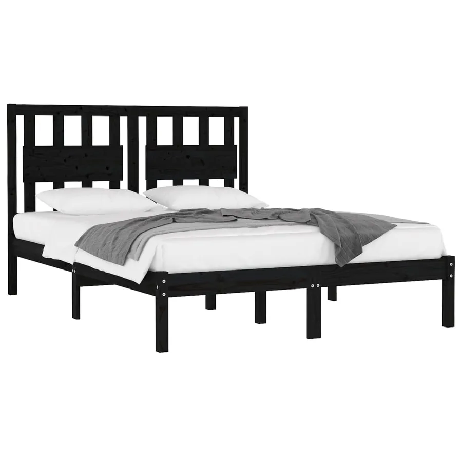 Cadre de lit sans matelas noir bois massif 140x190 cm - 3