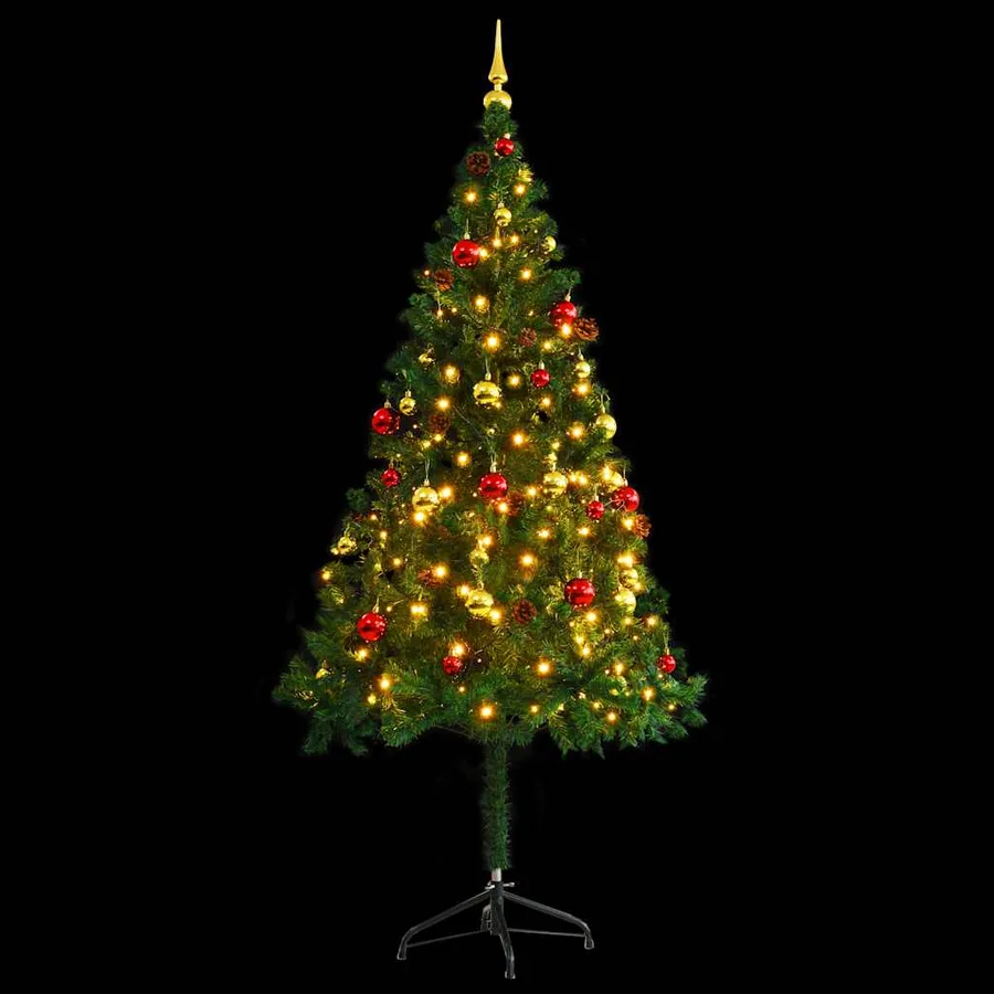 Arbre de Noël artificiel pré-éclairé avec boules vert 180 cm - 5
