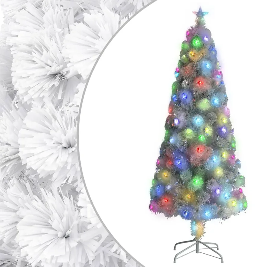Arbre de Noël artificiel pré-éclairé blanc 210 cm fibre optique