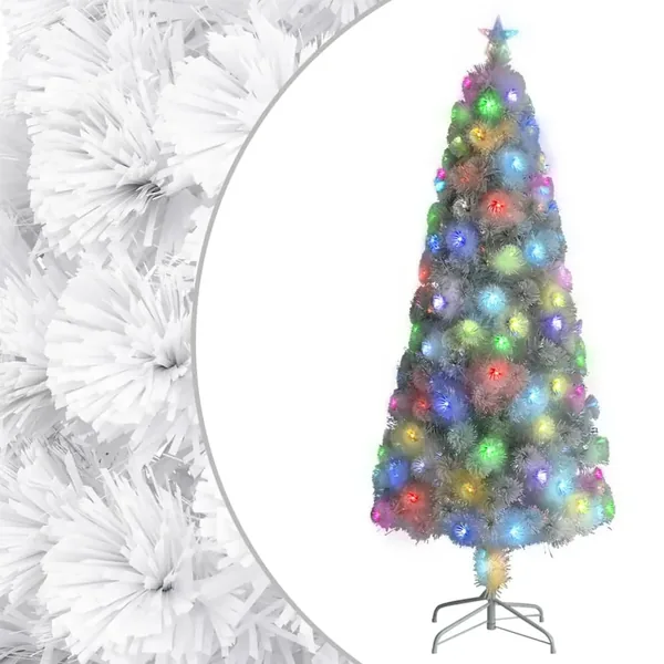 Arbre de Noël artificiel pré-éclairé blanc 210 cm fibre optique