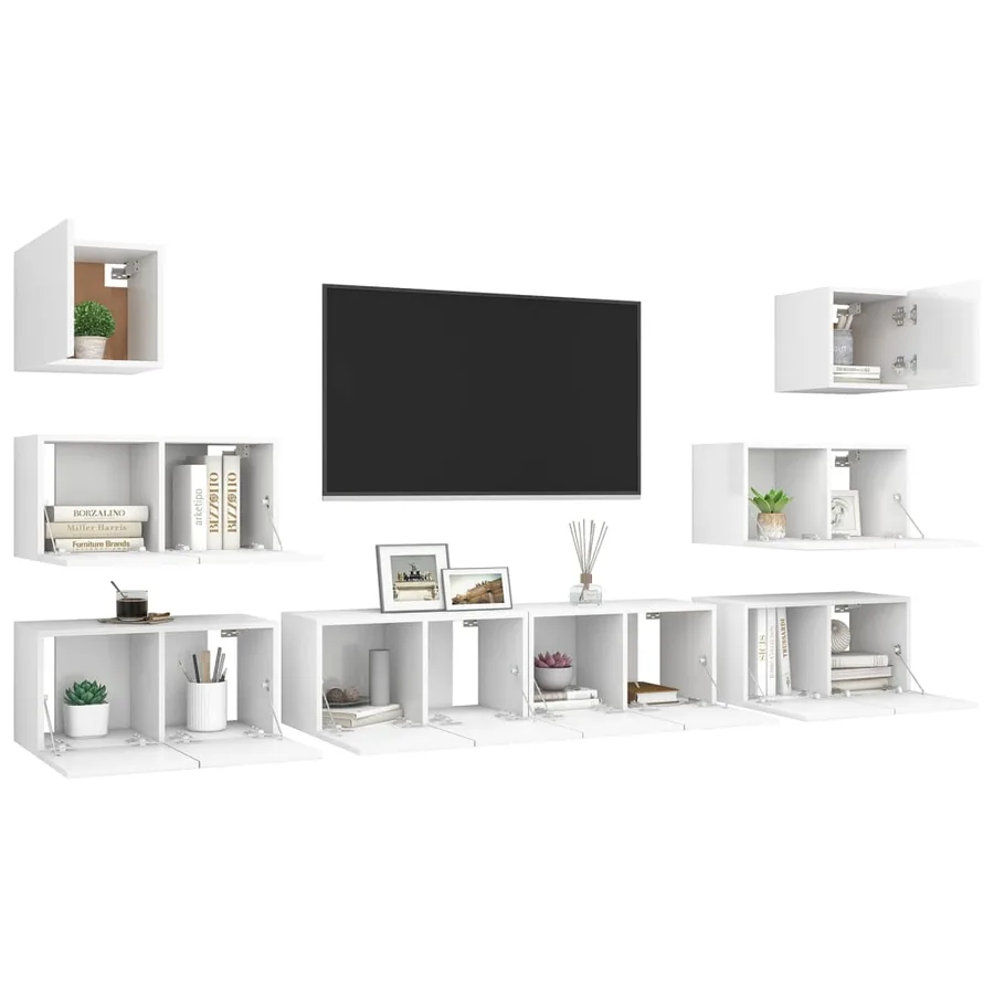 Ensemble de meubles TV 8 pcs Blanc Bois d'ingénierie - 3