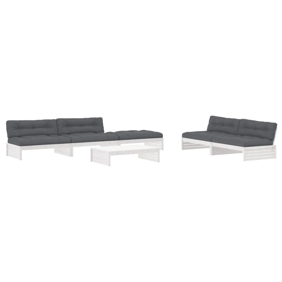 Salon de jardin 6 pcs avec coussins blanc bois massif - 2