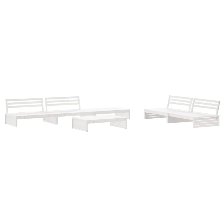 Salon de jardin 6 pcs avec coussins blanc bois massif - 3