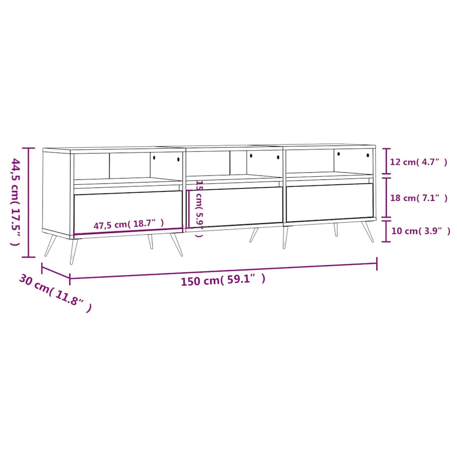 Meuble TV chêne sonoma 150x30x44,5 cm bois d'ingénierie - 11