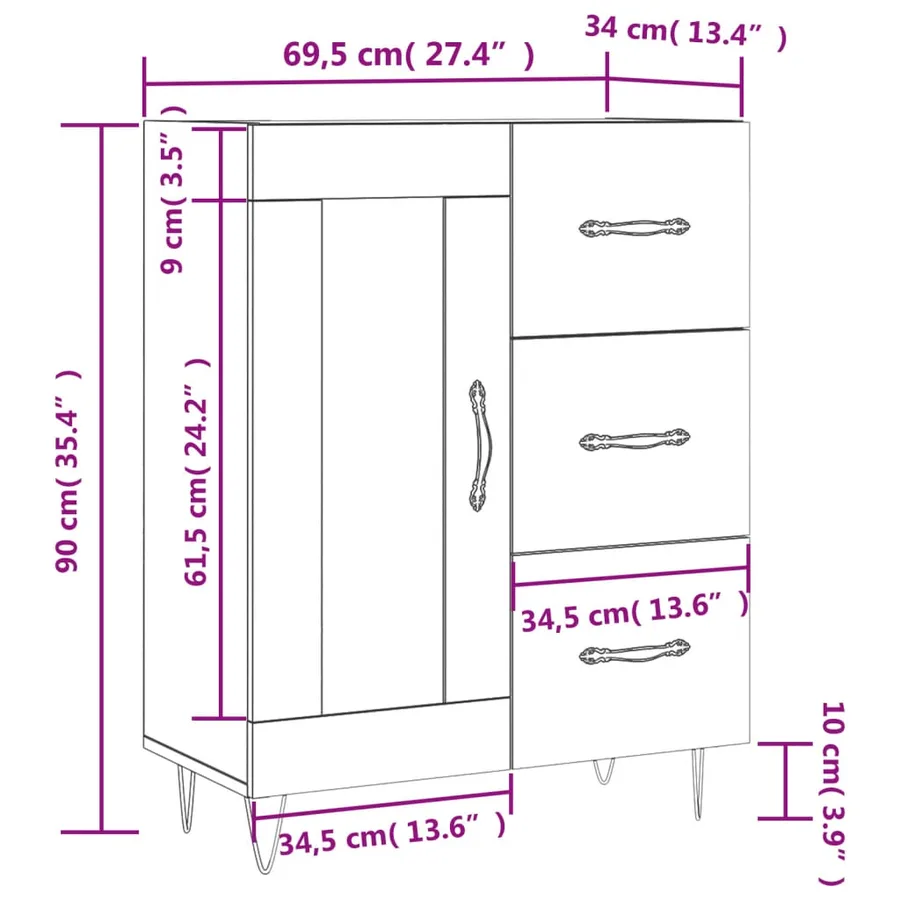 Buffet blanc 69,5x34x90 cm bois d'ingénierie - 14