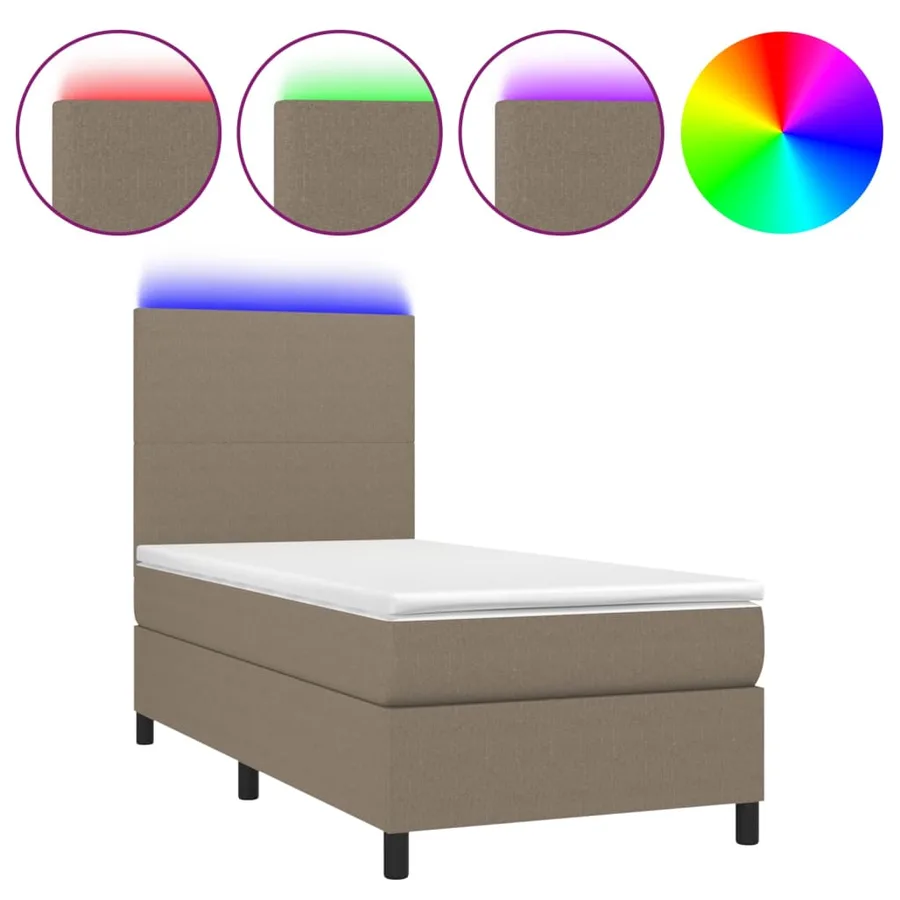 Sommier à lattes de lit et matelas et LED Taupe 90x190 cm Tissu - 2