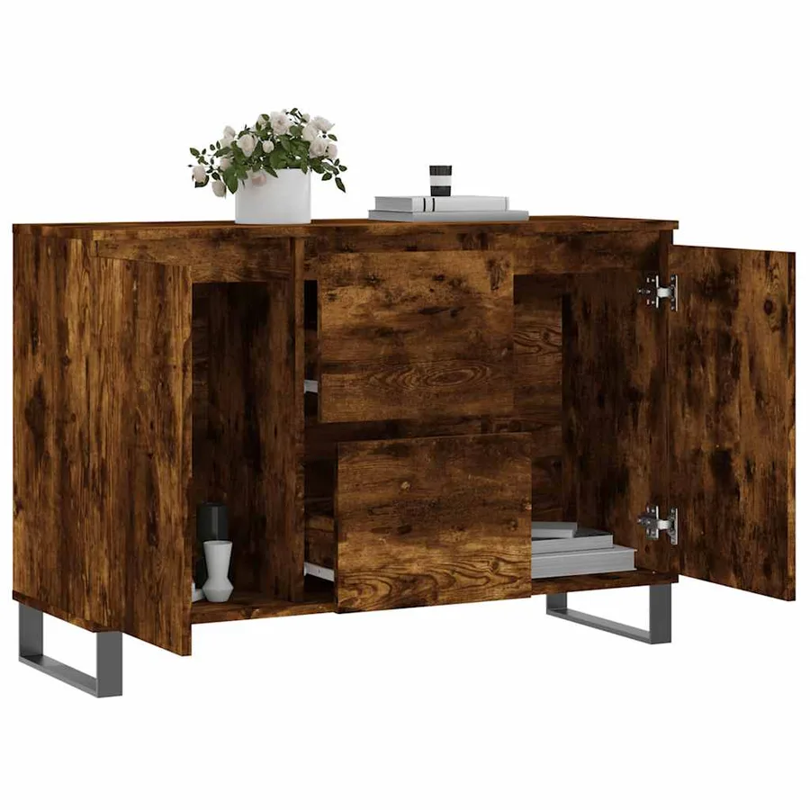 Buffet chêne fumé 101,5x35x70 cm bois d'ingénierie - 4