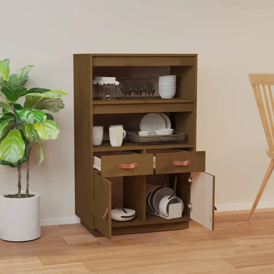Buffet haut Marron miel 67x40x108,5 cm Bois massif de pin - 3