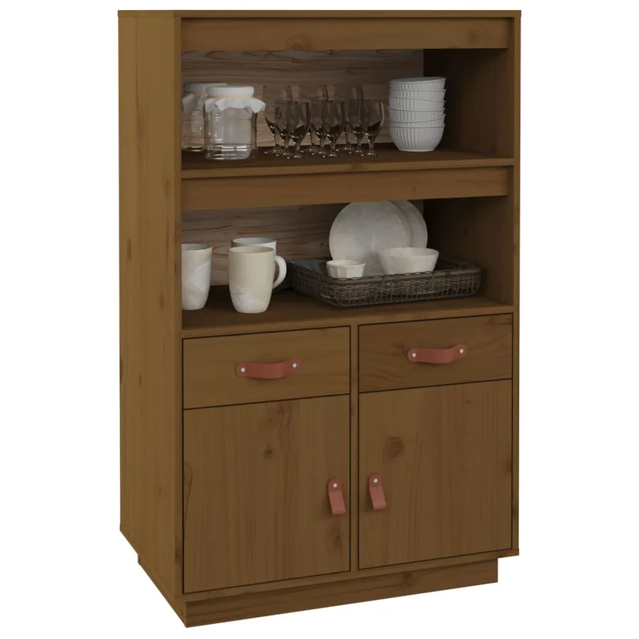 Buffet haut Marron miel 67x40x108,5 cm Bois massif de pin - 4