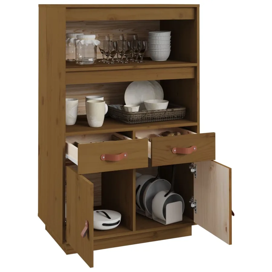 Buffet haut Marron miel 67x40x108,5 cm Bois massif de pin - 5