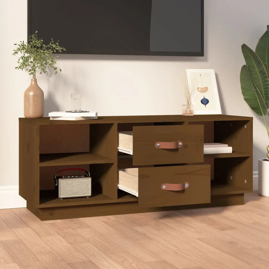 Meuble TV Marron miel 100x34x40 cm Bois de pin massif - 3