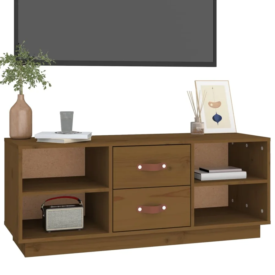 Meuble TV Marron miel 100x34x40 cm Bois de pin massif - 4