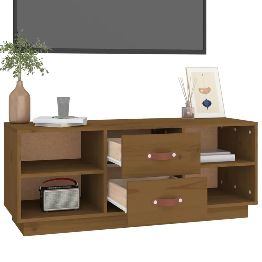 Meuble TV Marron miel 100x34x40 cm Bois de pin massif - 5