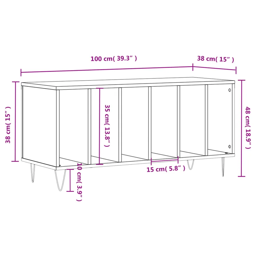 Armoire à disques gris béton 100x38x48 cm bois d'ingénierie - 9