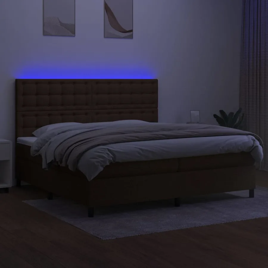 Sommier à lattes de lit matelas et LED Marron foncé 200x200 cm - 4