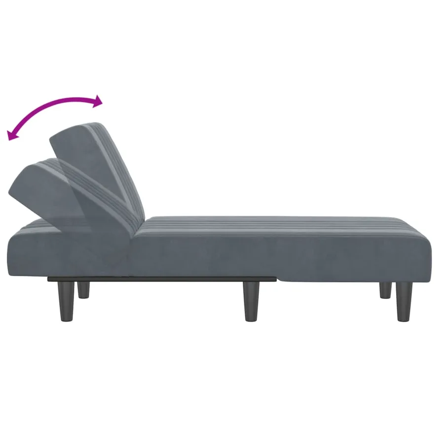 Chaise longue gris foncé velours - 6