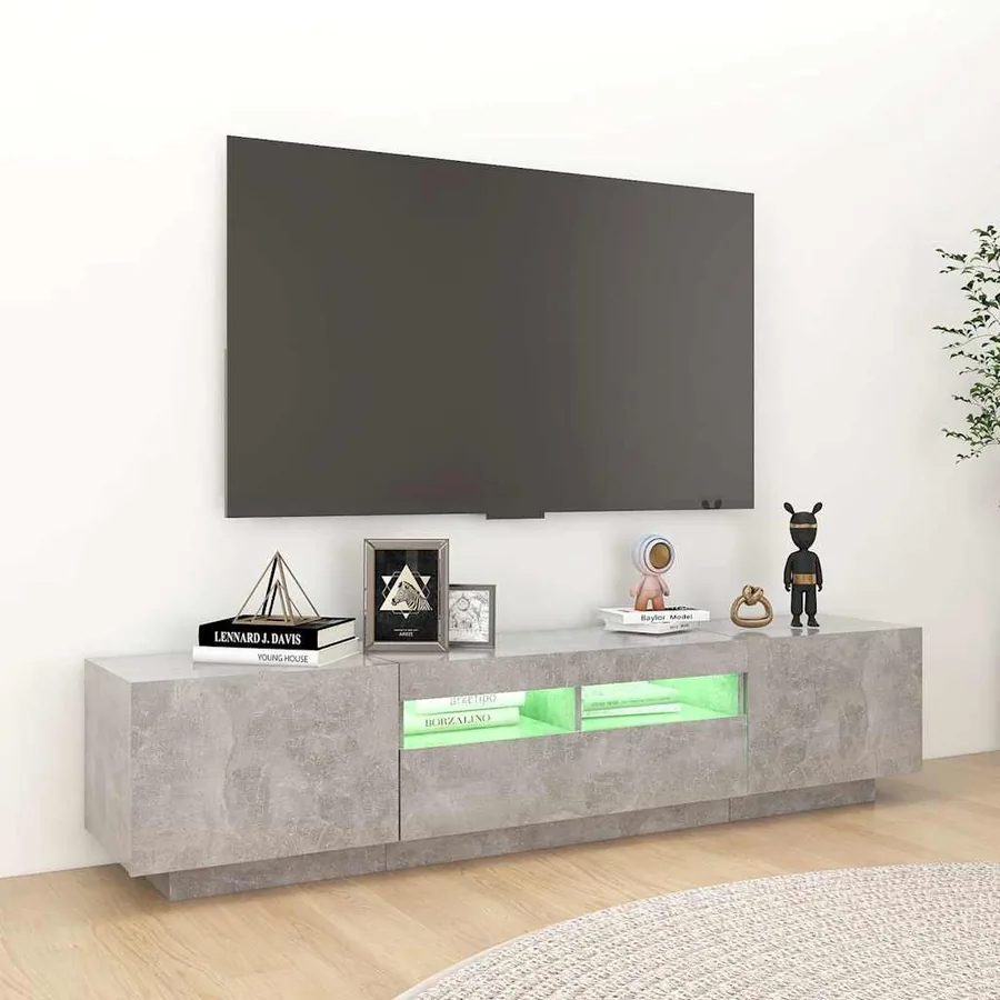 Meuble TV avec lumières LED Gris béton 180x35x40 cm - 3