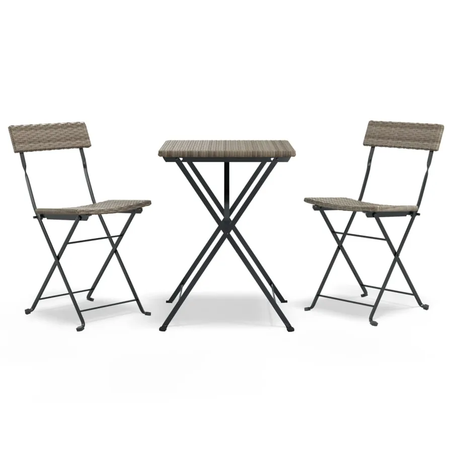 Ensemble de bistro pliable 3 pcs Gris Résine tressée - 2
