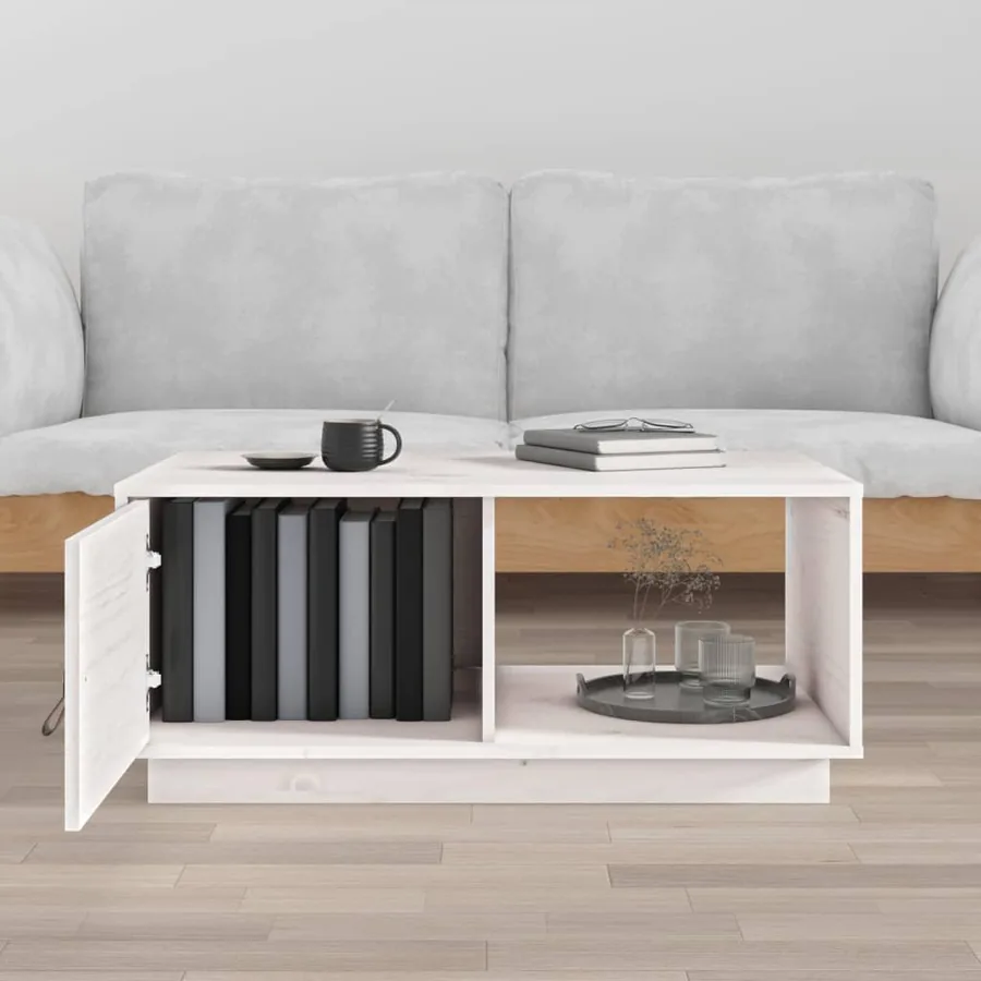 Table basse Blanc 80x50x35,5 cm Bois massif de pin - 3