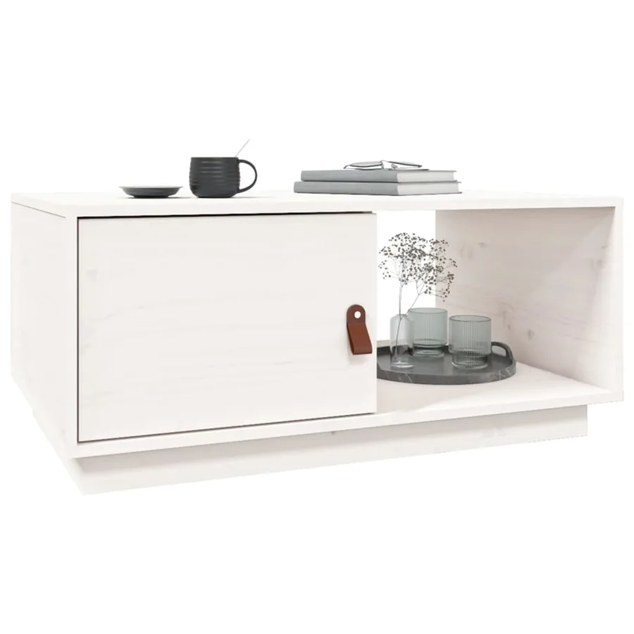 Table basse Blanc 80x50x35,5 cm Bois massif de pin - 4