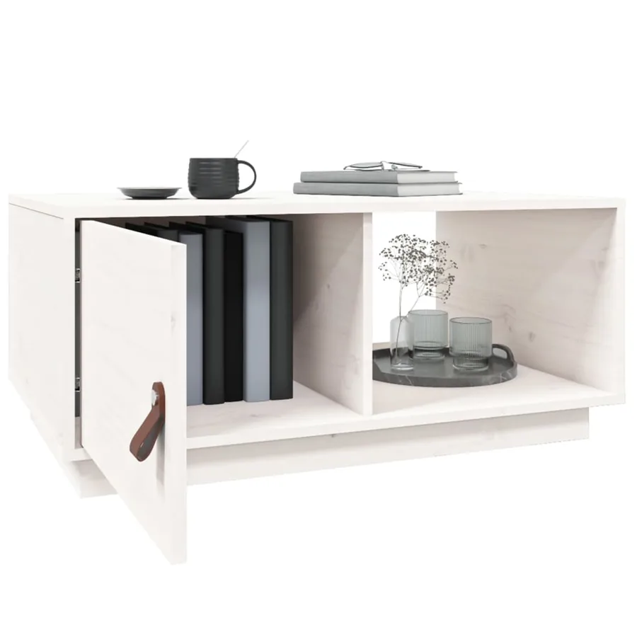 Table basse Blanc 80x50x35,5 cm Bois massif de pin - 5