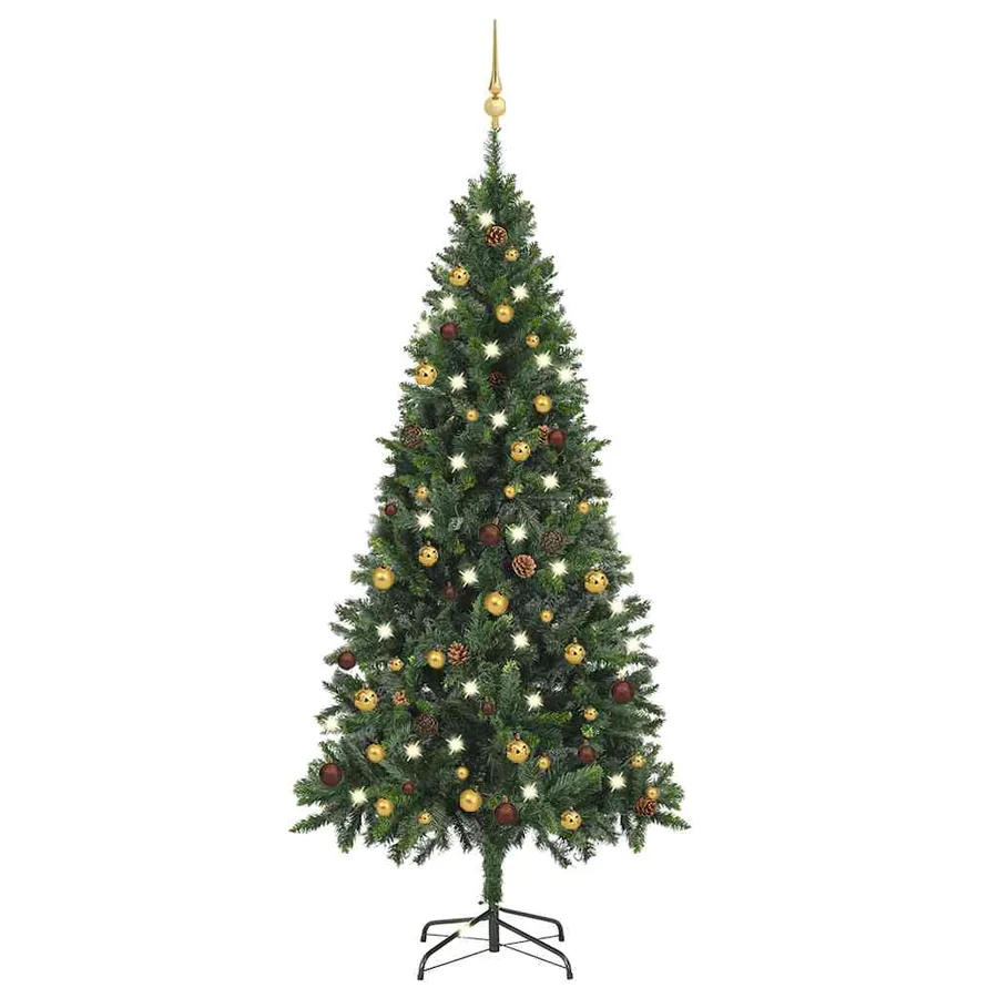 Arbre de Noël artificiel pré-éclairé et boules vert 180 cm
