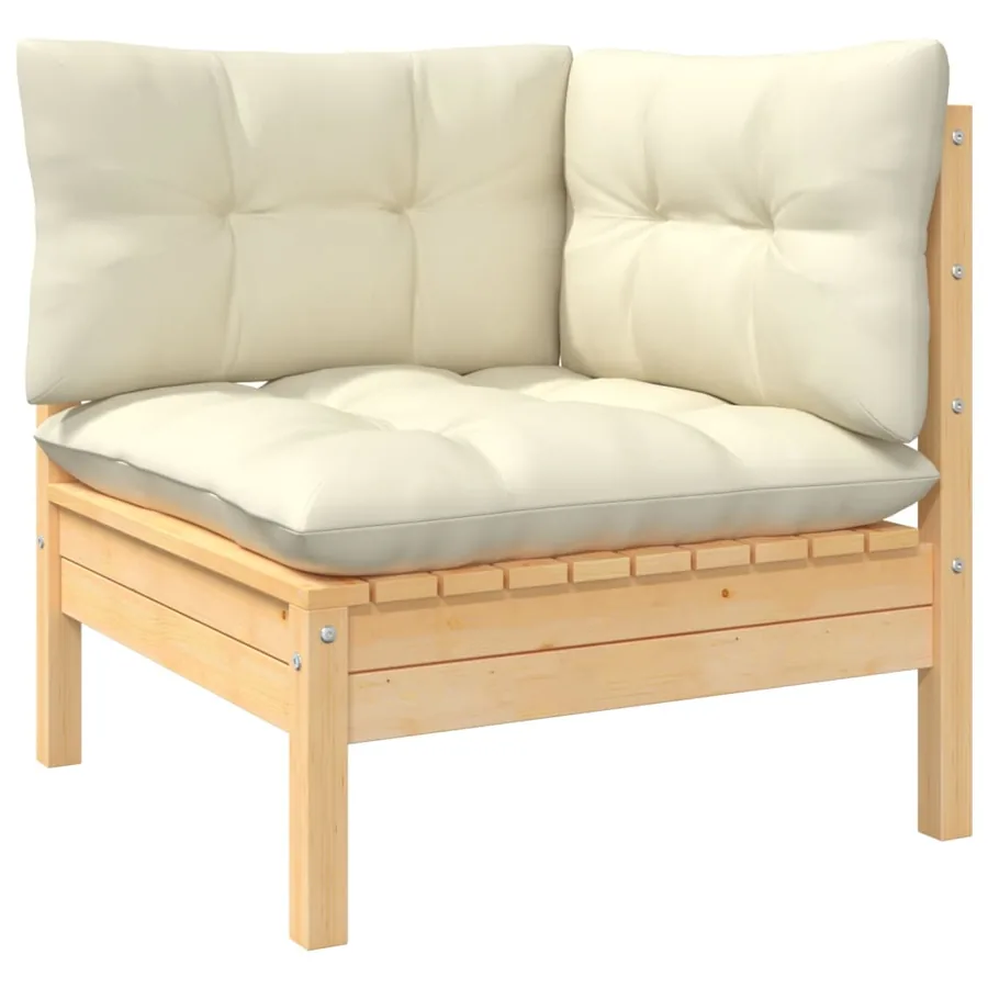 Salon de jardin 9 pcs avec coussins crème bois de pin - 4