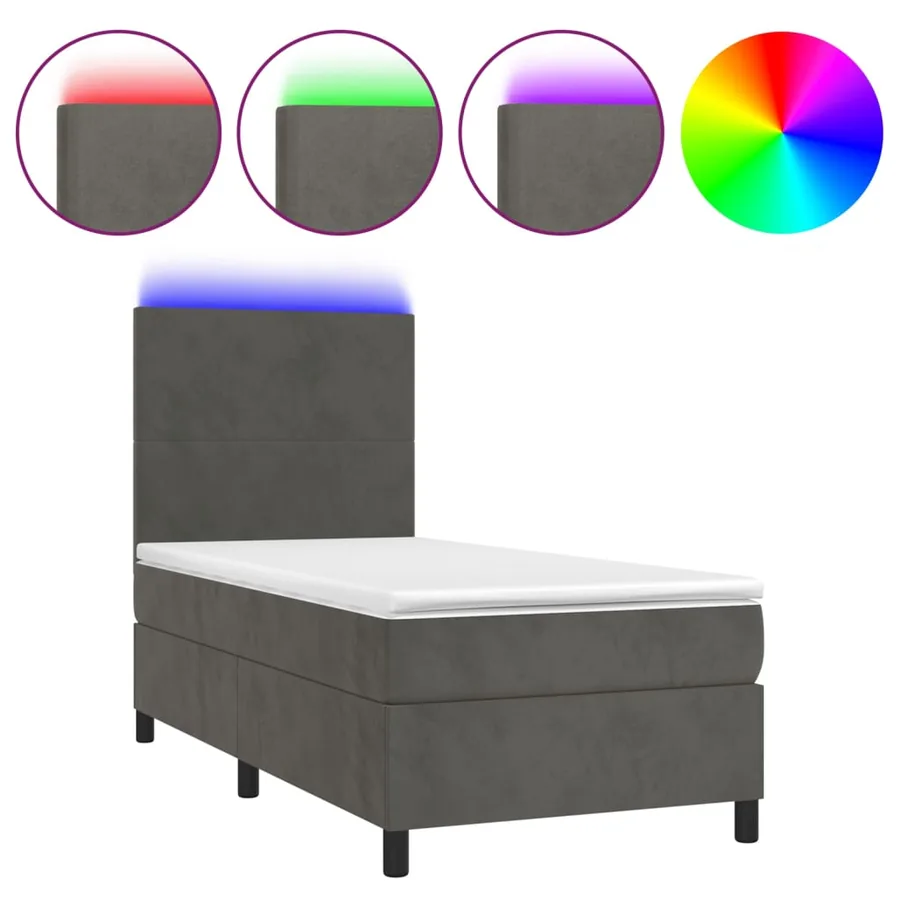 Sommier à lattes de lit avec matelas et LED Gris foncé 90x190cm - 2
