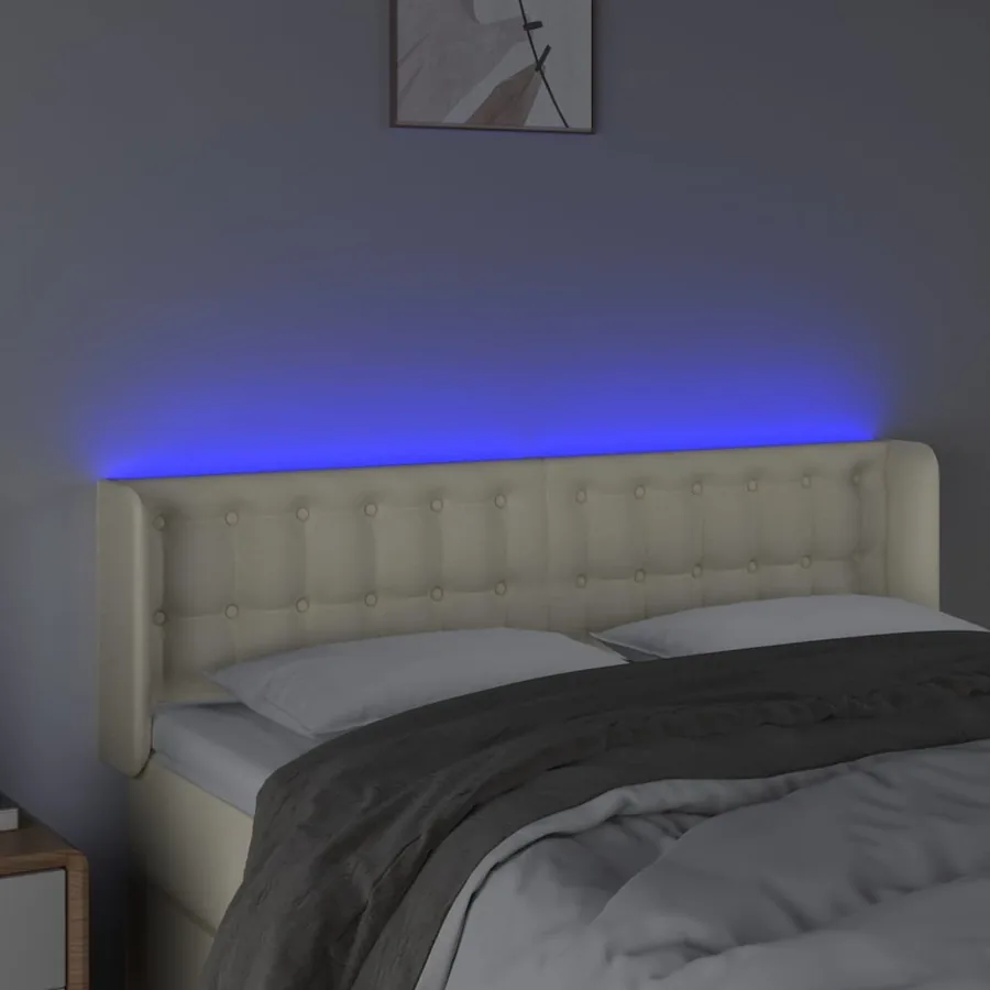Tête de lit à LED Crème 147x16x78/88 cm Similicuir - 4