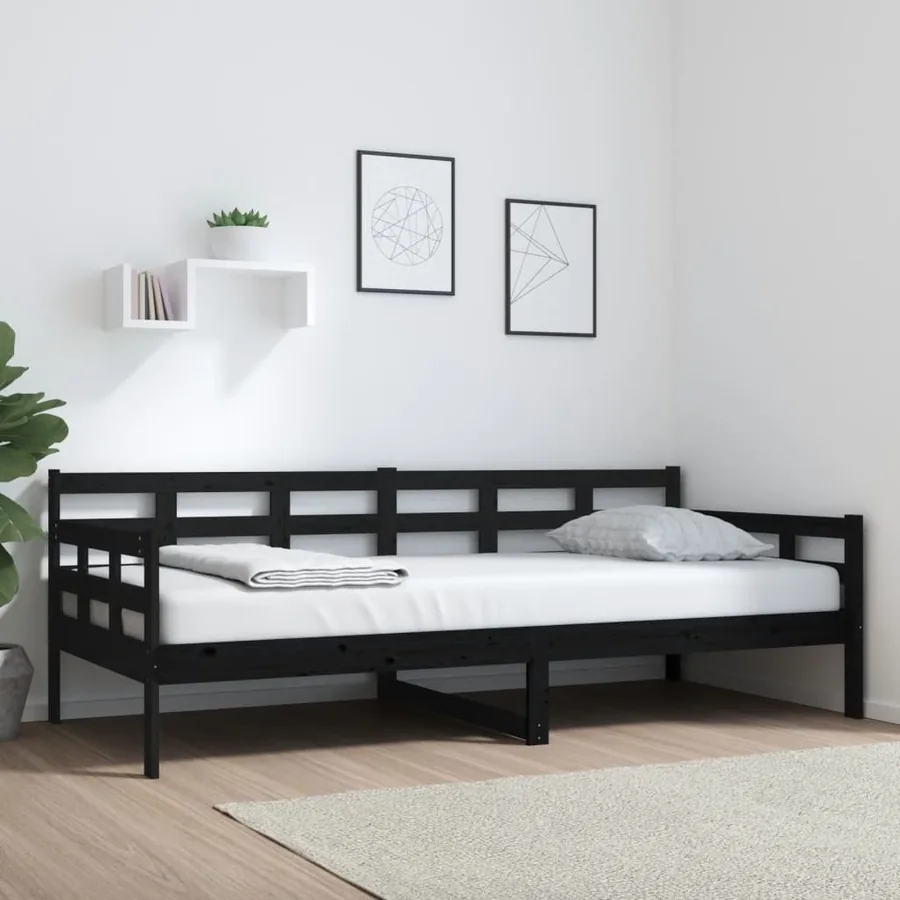 Lit de jour sans matelas noir bois de pin massif 90x200 cm
