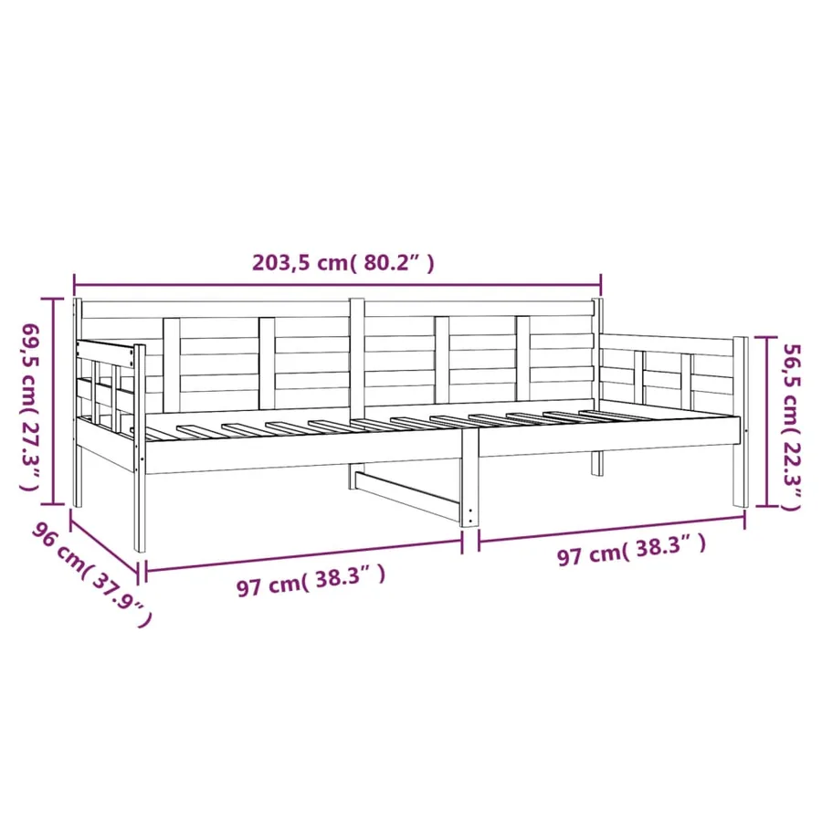 Lit de jour sans matelas noir bois de pin massif 90x200 cm - 11