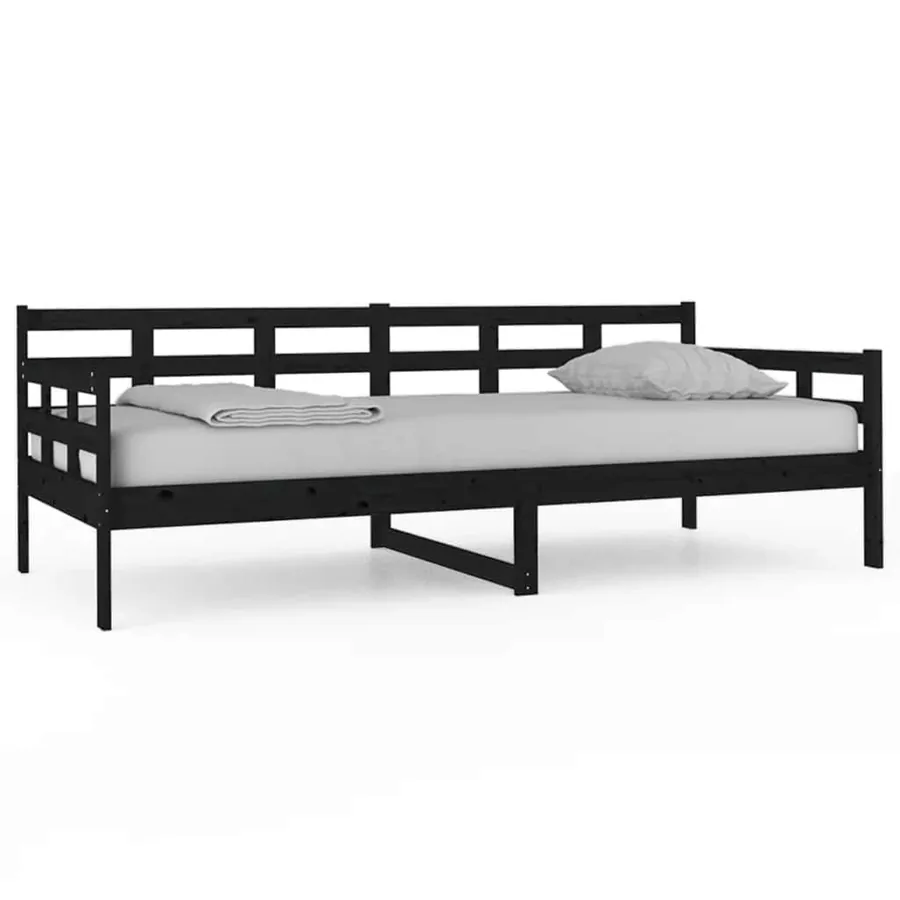 Lit de jour sans matelas noir bois de pin massif 90x200 cm - 2