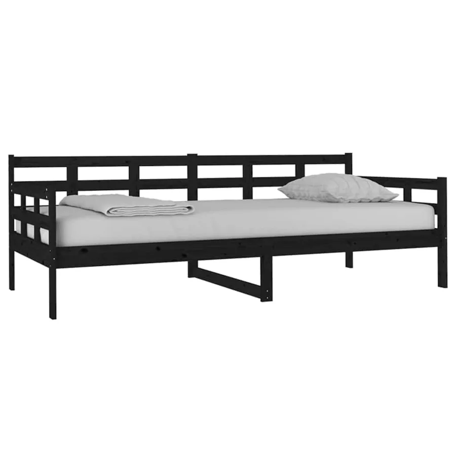 Lit de jour sans matelas noir bois de pin massif 90x200 cm - 3