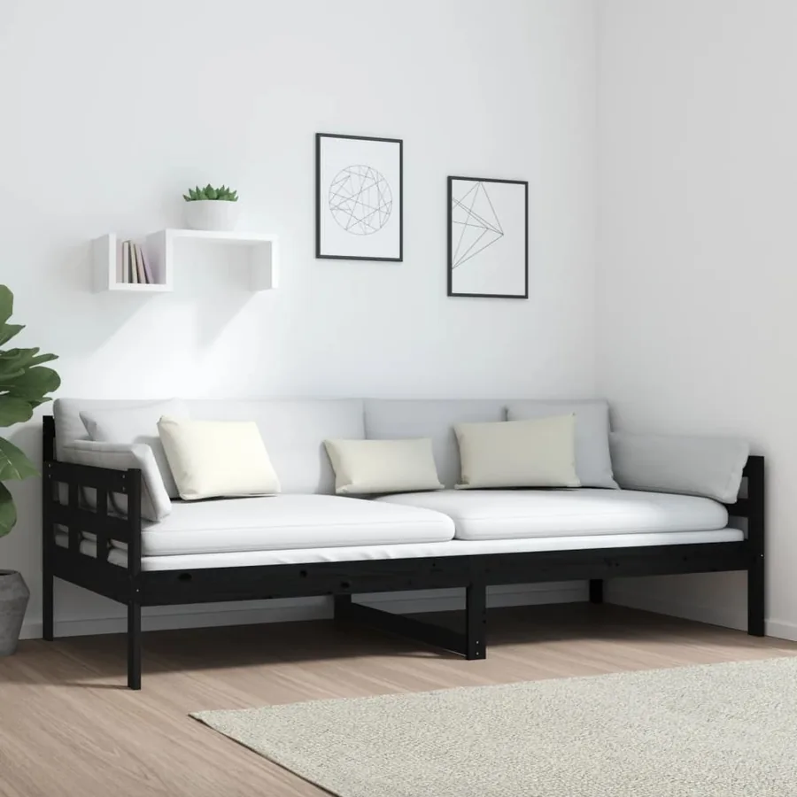 Lit de jour sans matelas noir bois de pin massif 90x200 cm - 4
