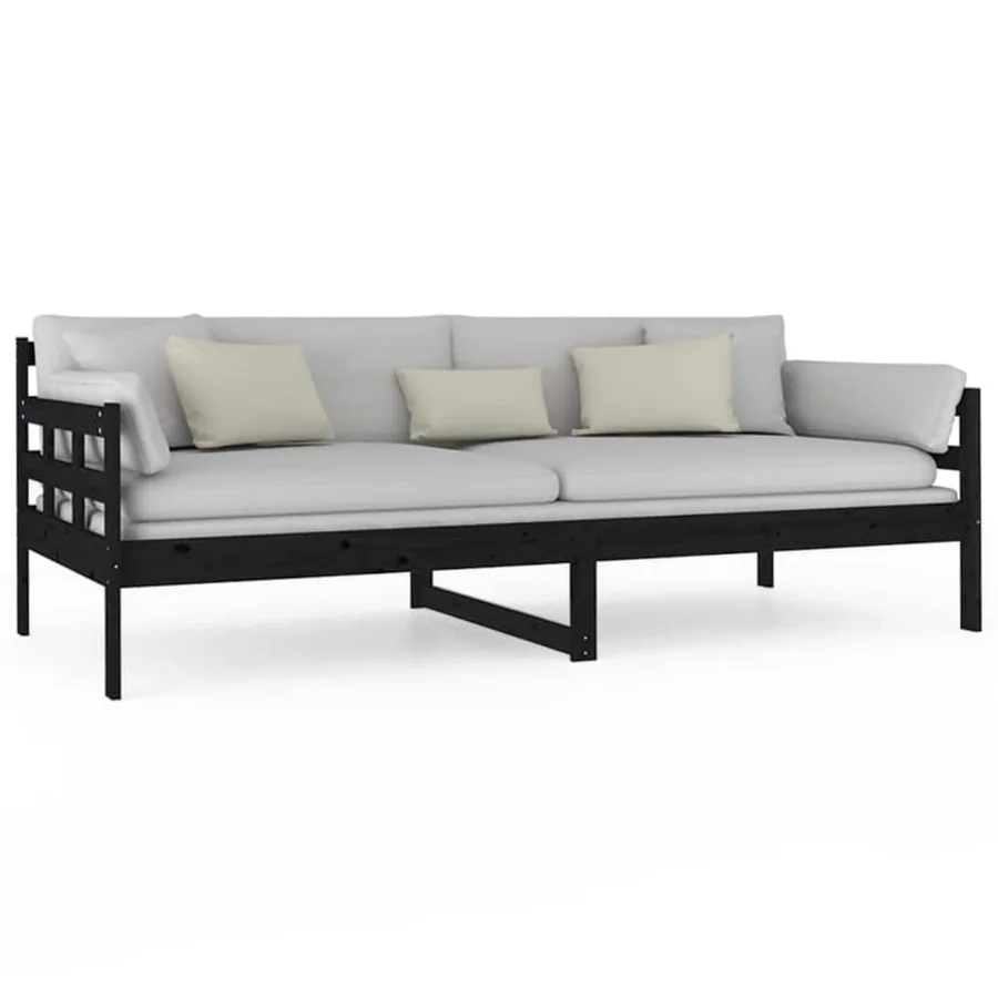 Lit de jour sans matelas noir bois de pin massif 90x200 cm - 5