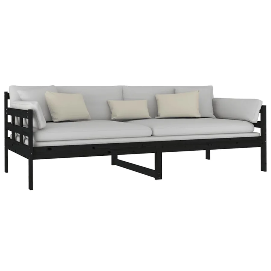 Lit de jour sans matelas noir bois de pin massif 90x200 cm - 6