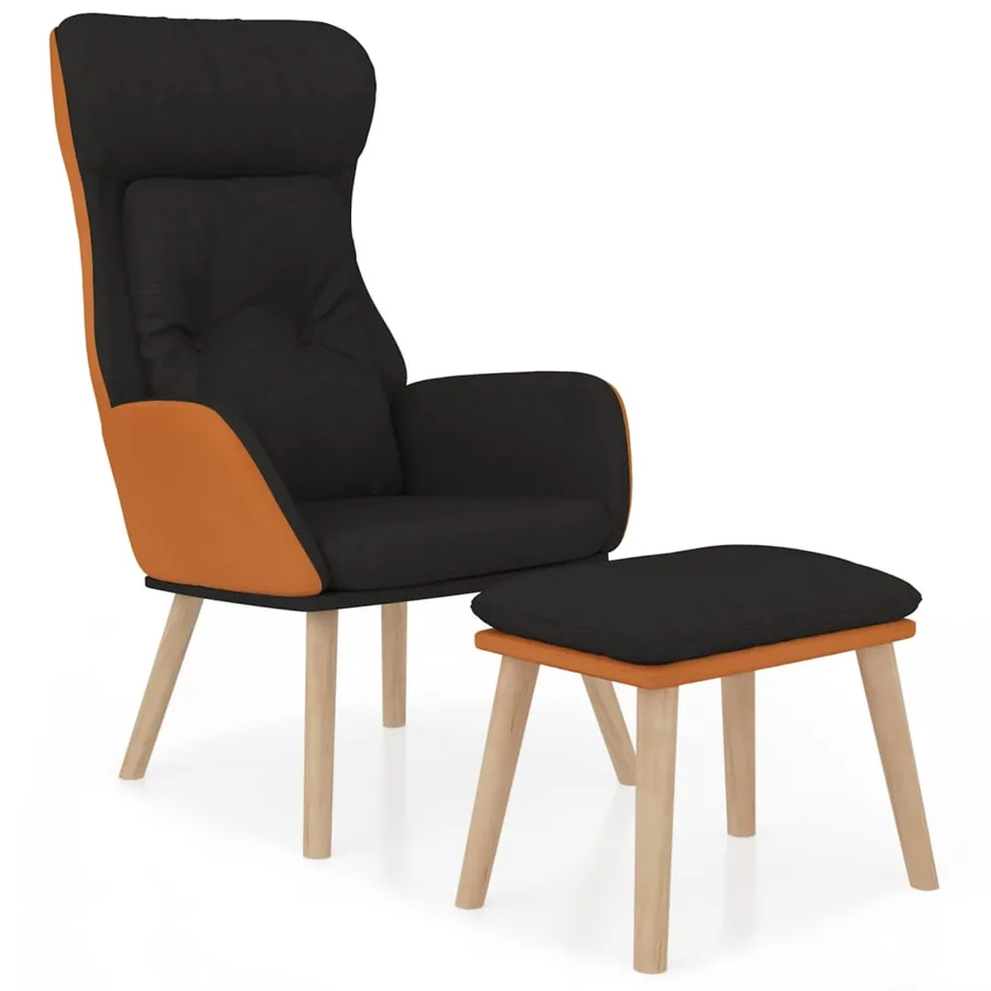Chaise de relaxation avec repose-pied Noir Similicuir et tissu - 2