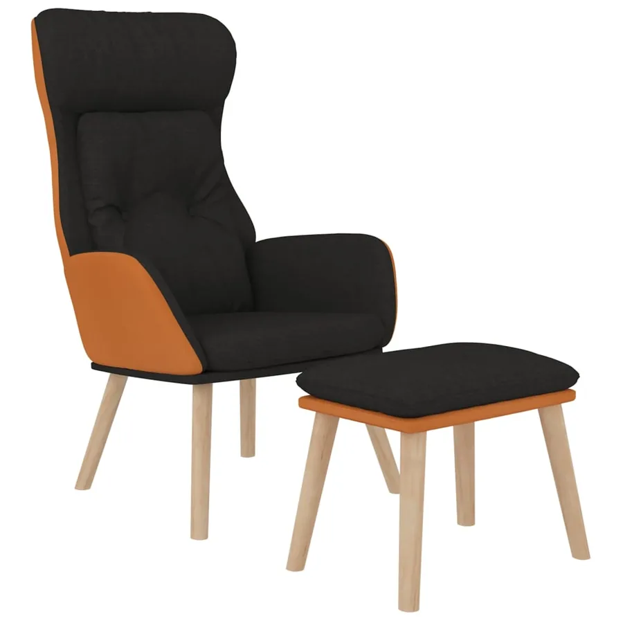 Chaise de relaxation avec repose-pied Noir Similicuir et tissu - 3