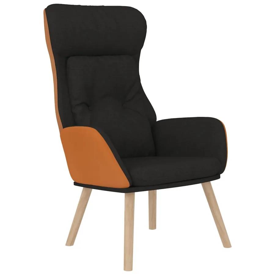 Chaise de relaxation avec repose-pied Noir Similicuir et tissu - 4